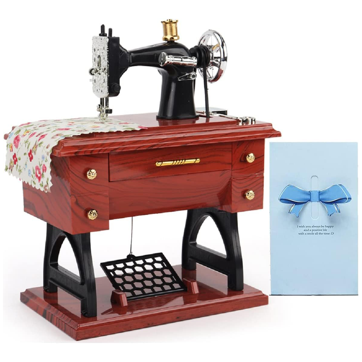 Vintage Sewing Machine Music Box – Retro Hand-Crank Design
