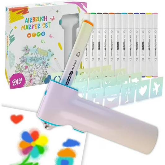 Children's Airbrush Marker Set – Creative DIY Art Kit with Washable Markers & Stencils