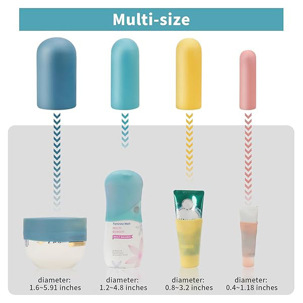 24-Pack Silicone Travel Bottle Sleeves – Leak-Proof Elastic Bottle Caps in 4 Sizes