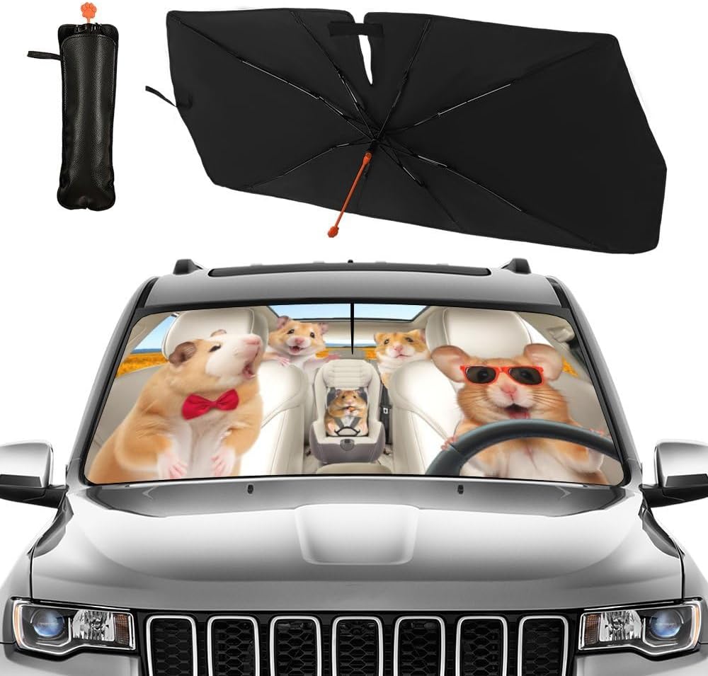 Funny Rooster Car Windshield Umbrella – UV Protection Sunshade for Front Window, Foldable Sun Visor Protector