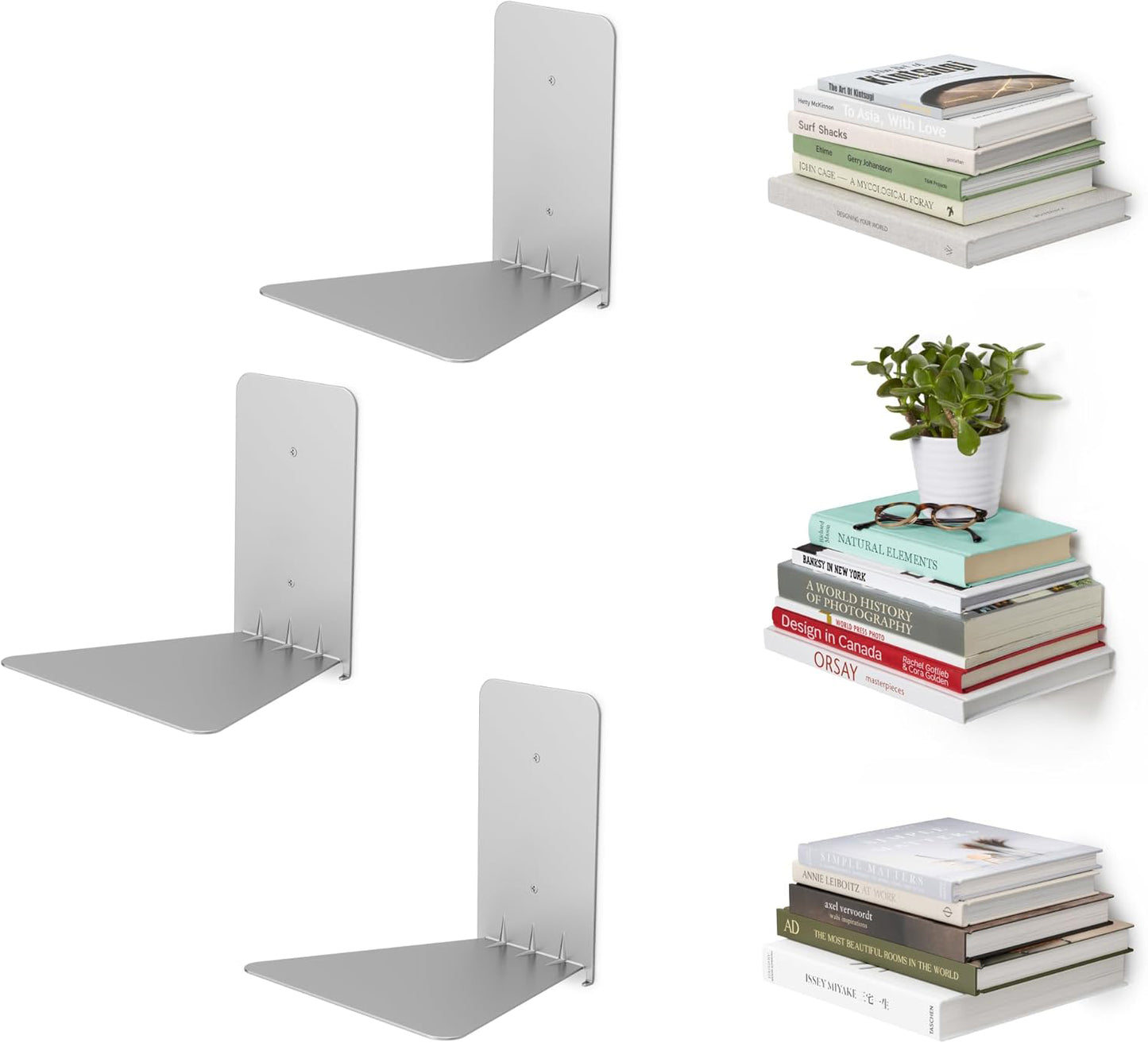 Sturdy Metal Wall-Mounted Bookshelf – Silver
