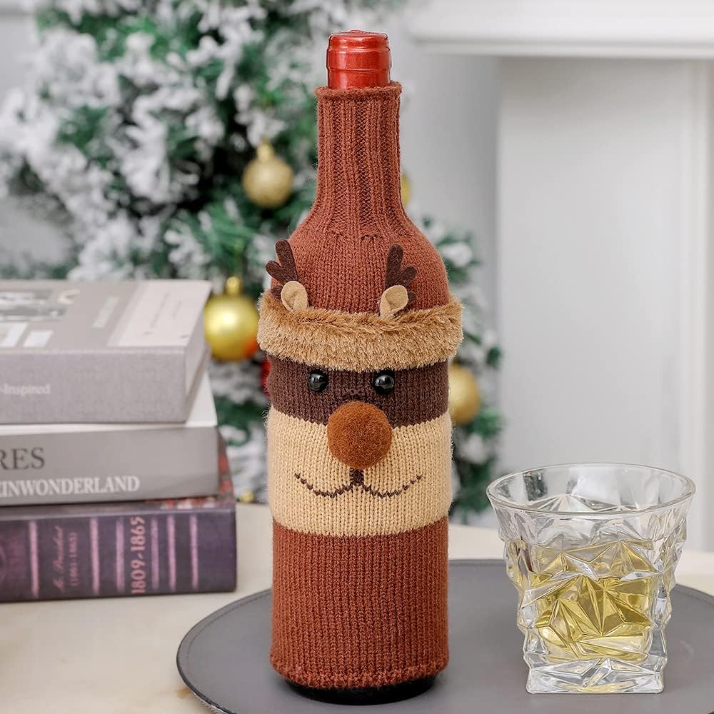 Christmas Wine Bottle Covers – 3PCS Knitted Holiday Bottle Sleeves for Wine & Champagne