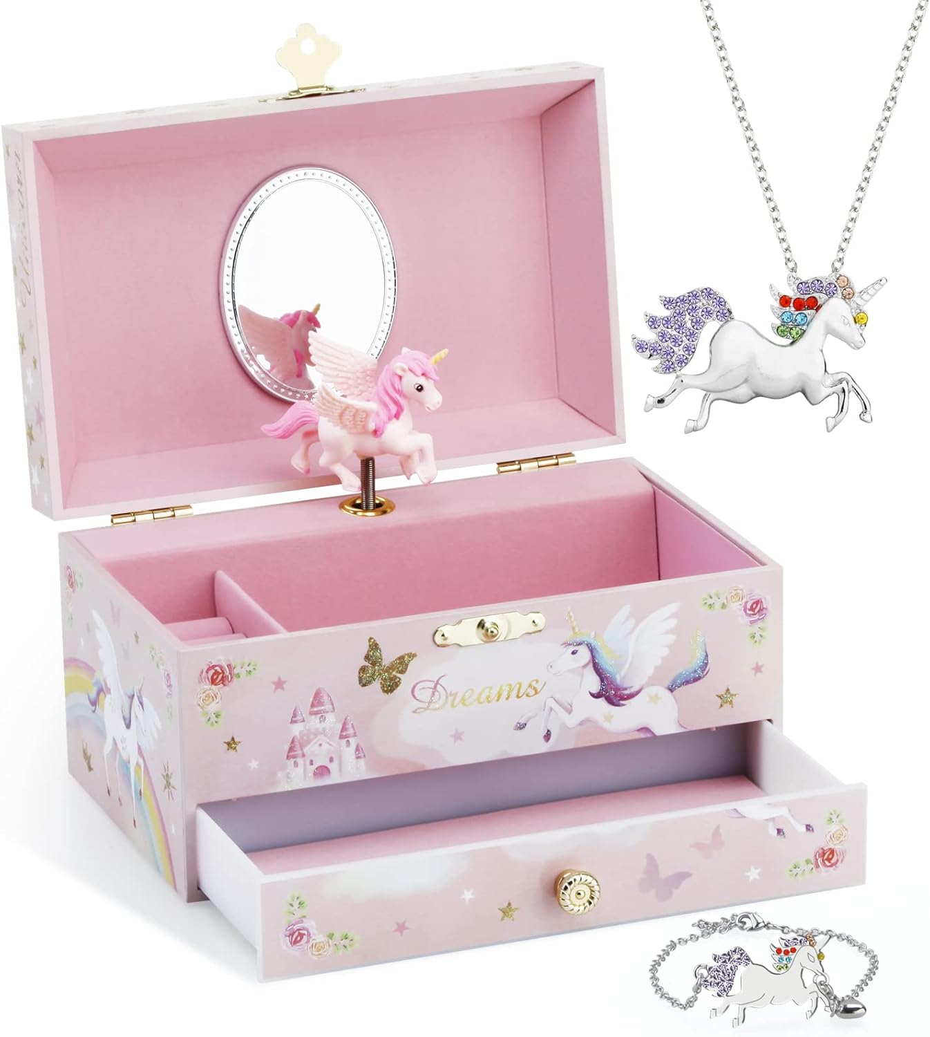 Children's Music Jewelry Box | Ballerina Theme | Drawer & Jewelry Set