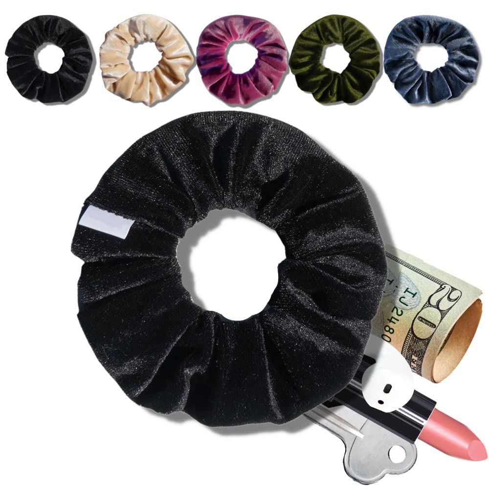Velvet Scrunchies with Hidden Zipper Pocket – 3 Pack Assorted