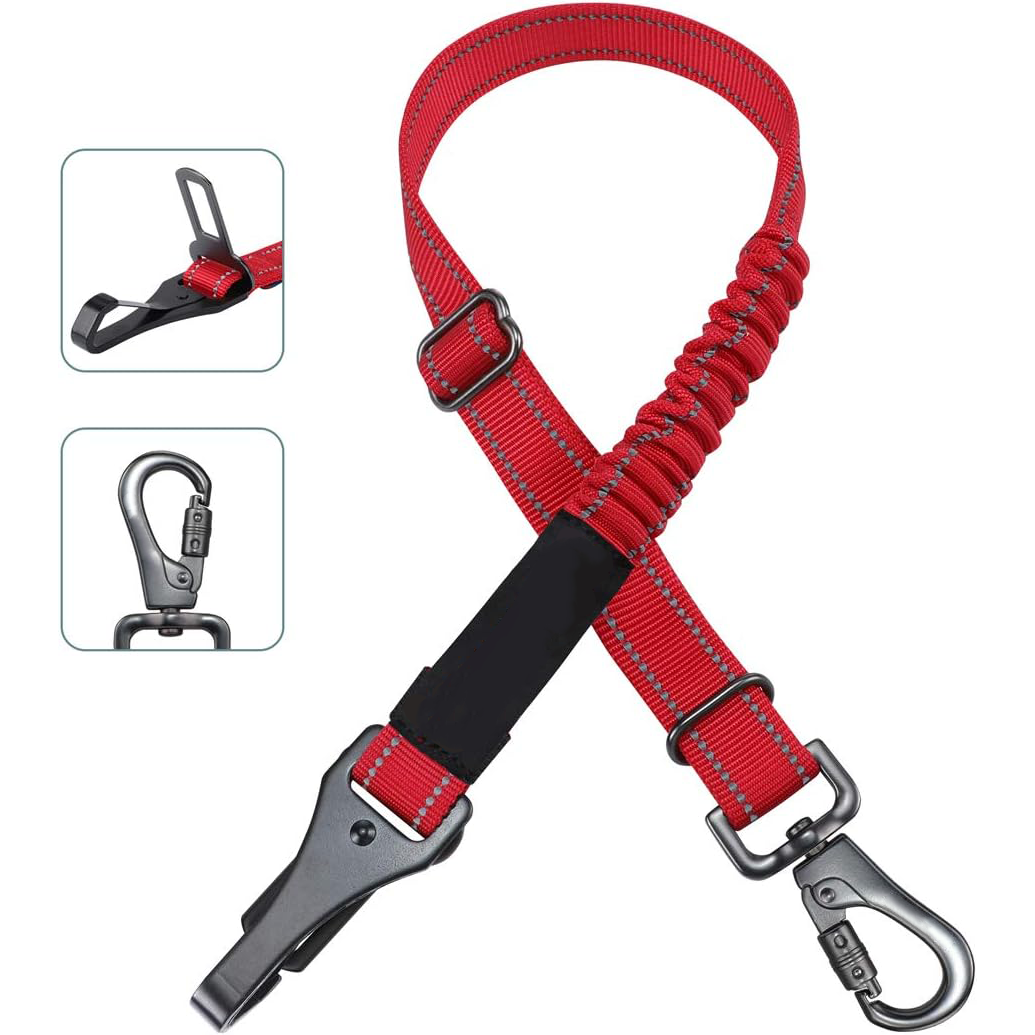 3-in-1 Adjustable Dog Car Seat Belt – Reflective Nylon Safety Harness with Elastic Bungee & Zinc Alloy Hook