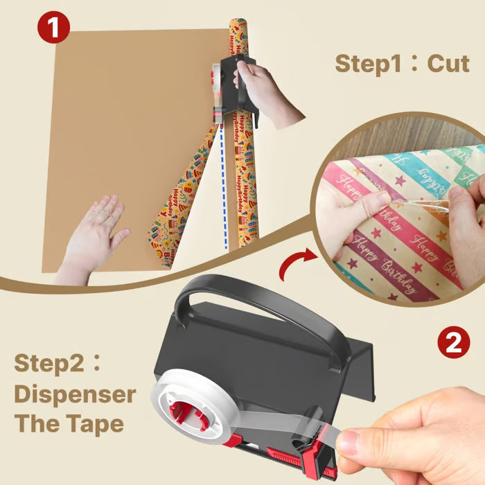 Wrapping Paper Cutter & Tape Dispenser – Sharp, Durable & Safe for Effortless Gift Wrapping
