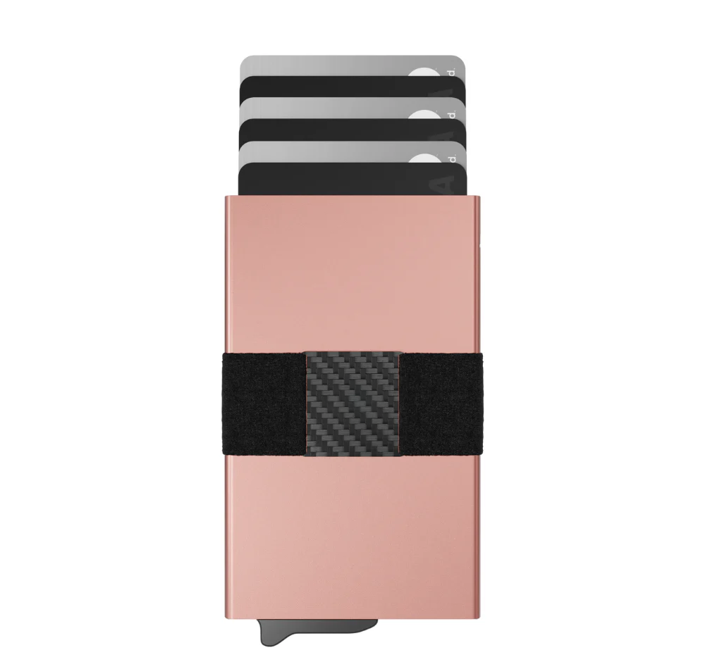 RFID Blocking Wallet – Slim Aluminum Card Holder with Carbon Fiber Cash Strap
