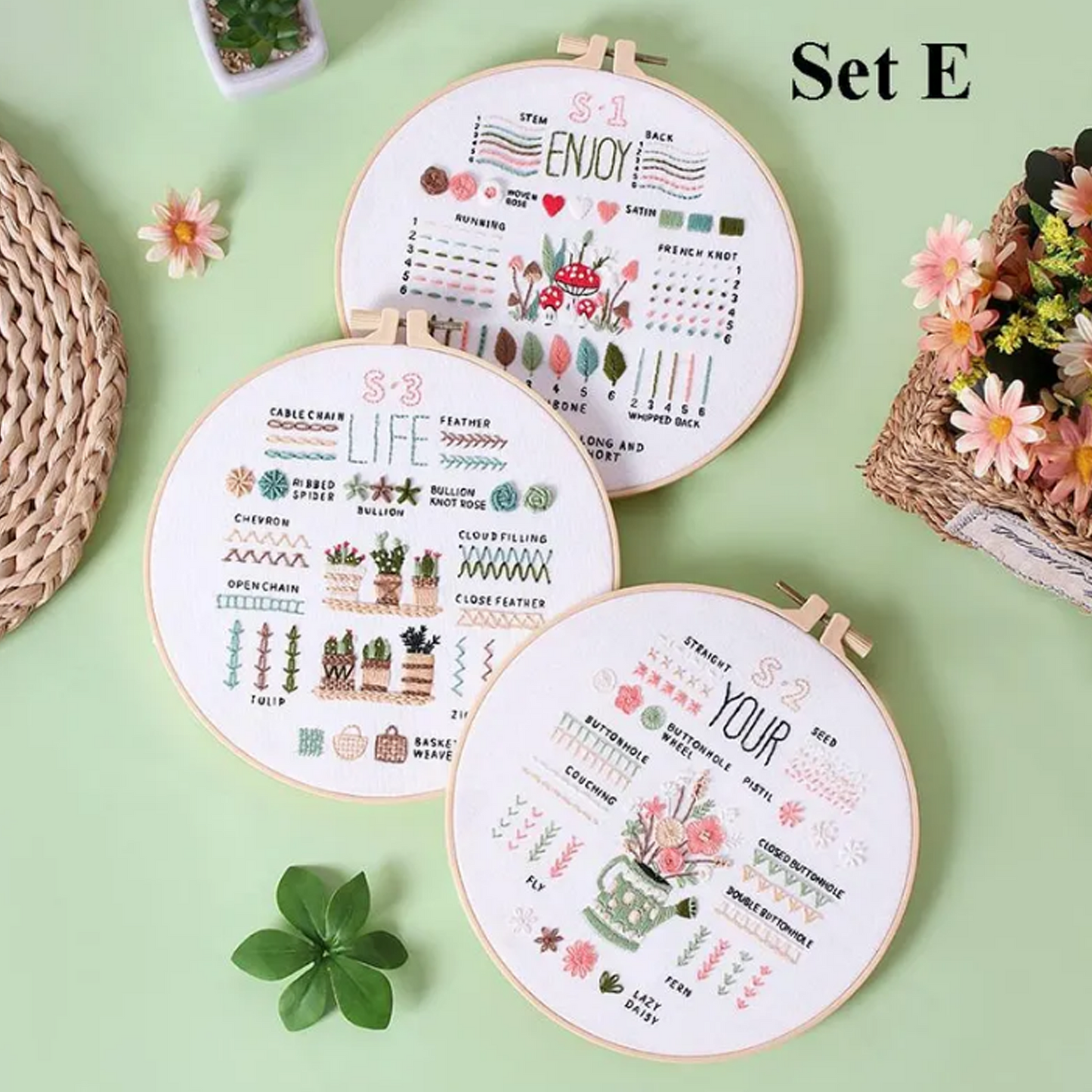 Beginner Embroidery Kit (Set of 3) – DIY Hand Embroidery & Cross Stitch Craft