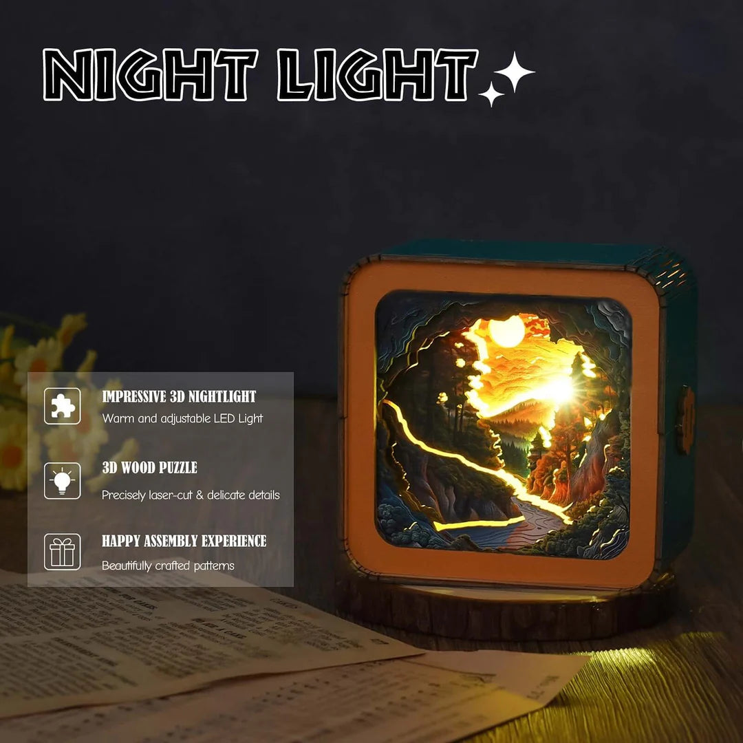 Golden River in Forest - 3D Wooden Puzzle Night Light