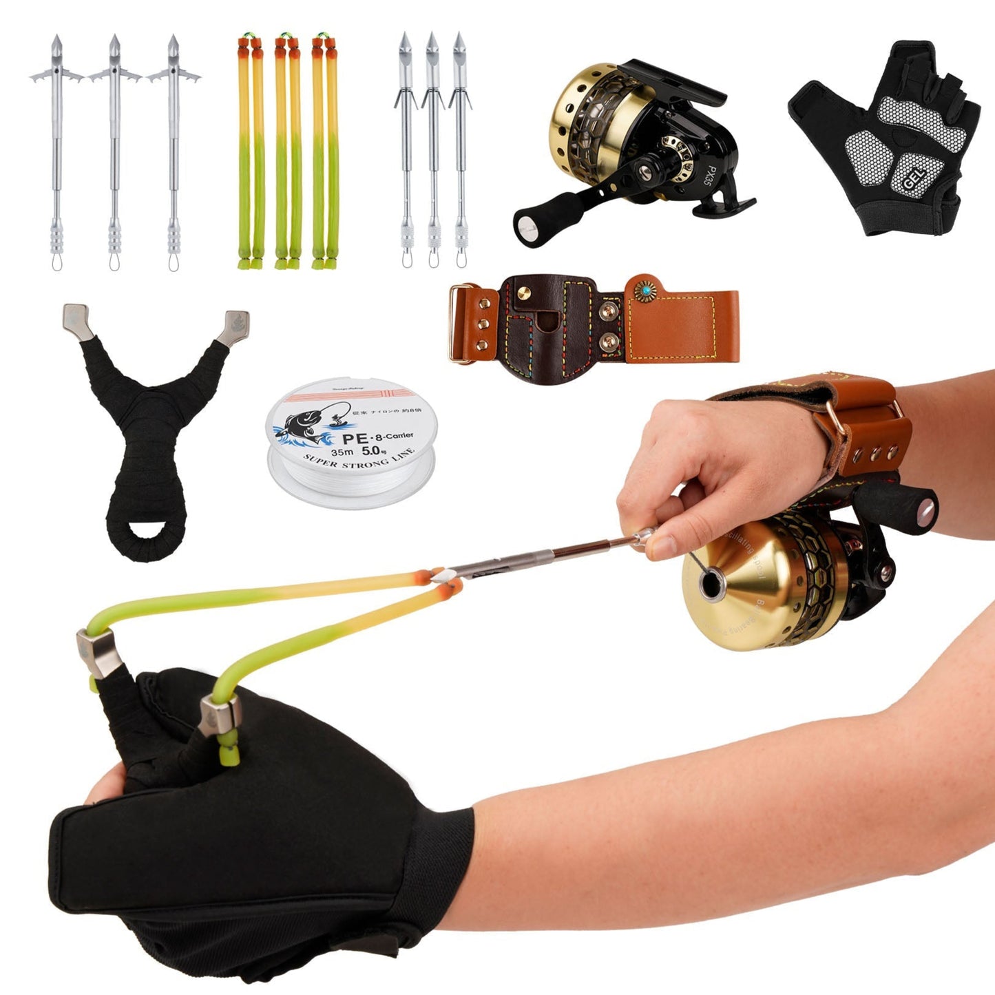 Classic Spearfishing Slingshot Set – Stainless Steel Frame with Fishing Reel & Accessories