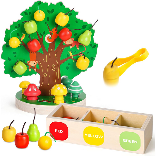 Montessori Fine Motor Toy – Wooden Magnetic Apple Picking Tree for Kids