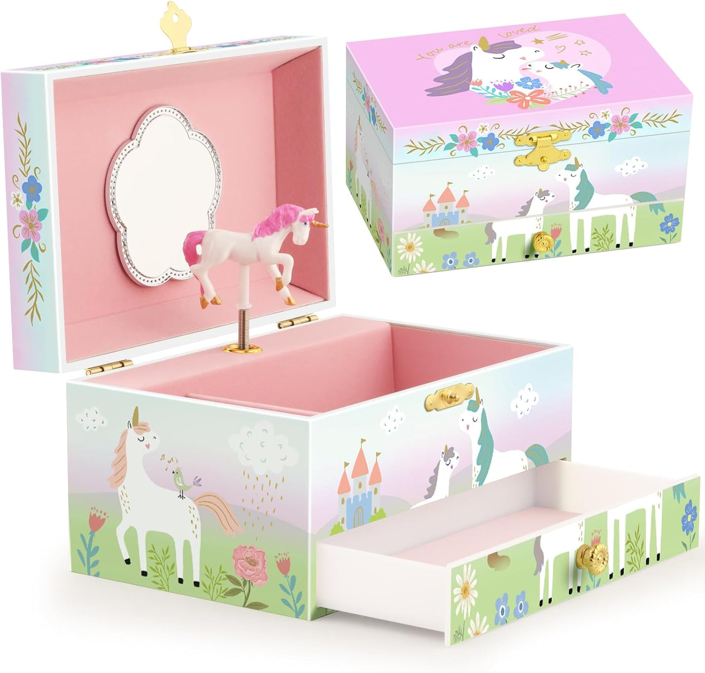 Children's Music Jewelry Box | Ballerina Theme | Drawer & Jewelry Set