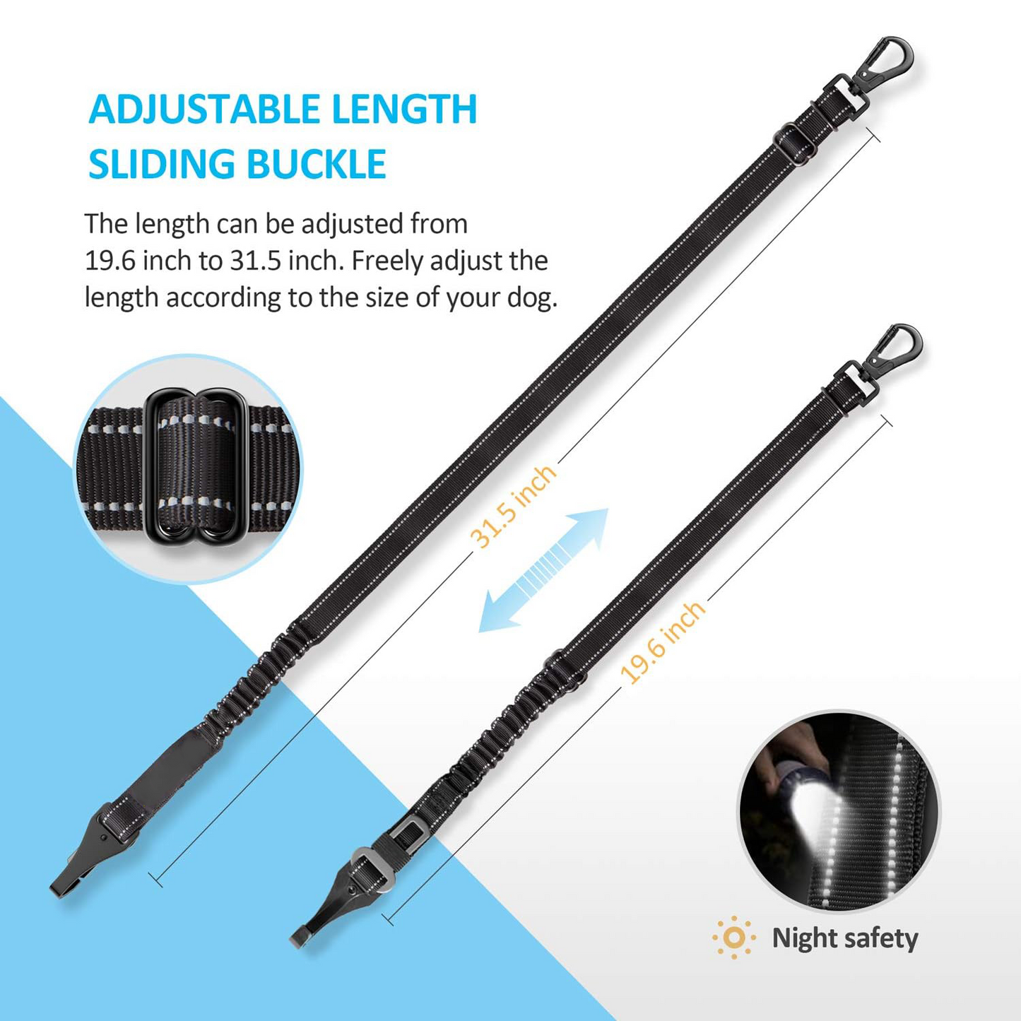 3-in-1 Adjustable Dog Car Seat Belt – Reflective Nylon Safety Harness with Elastic Bungee & Zinc Alloy Hook