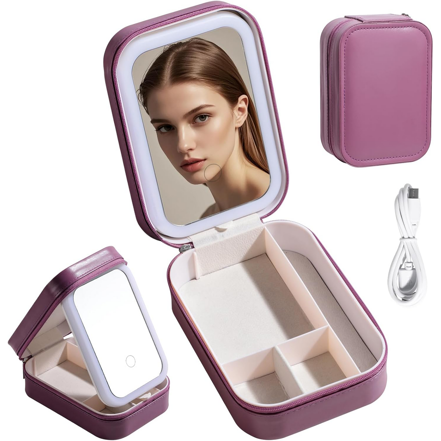 Travel Makeup Mirror Case – Portable LED Lighted Vanity Box with Storage for Brushes & Tools