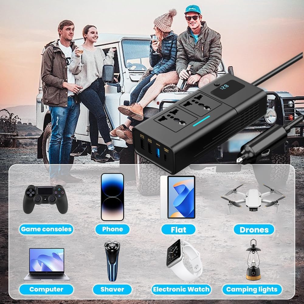 200W Car Power Inverter – 4 USB Fast Charging Ports