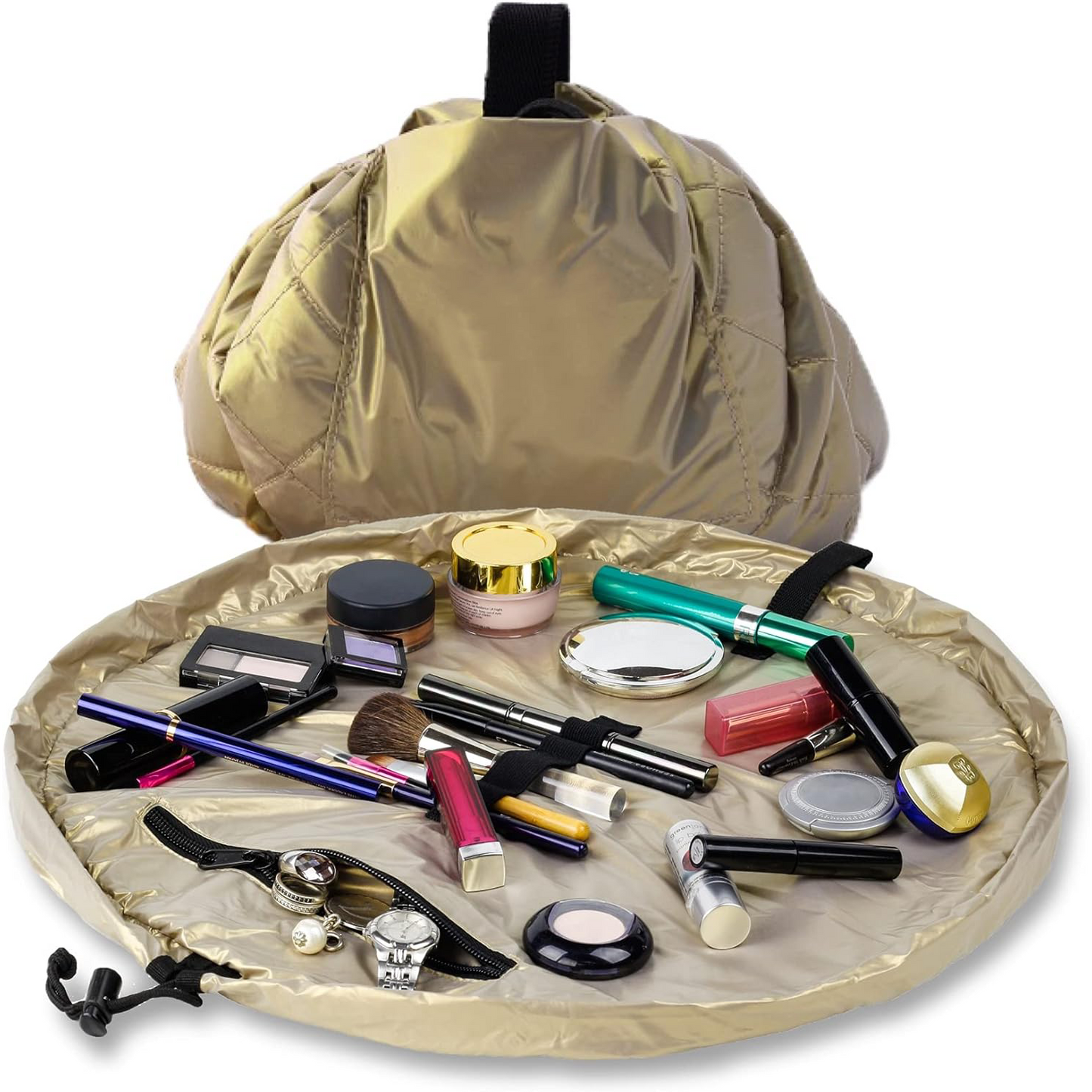 Drawstring Makeup Bag – Portable Travel Organizer with Pockets and Handles