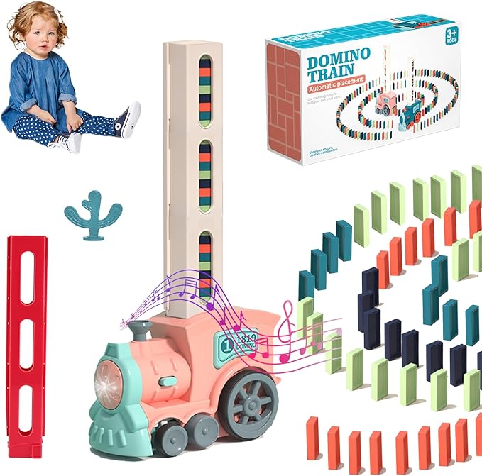Automatic Domino Train Set – 60 Pcs Dominoes Educational Toy for Kids