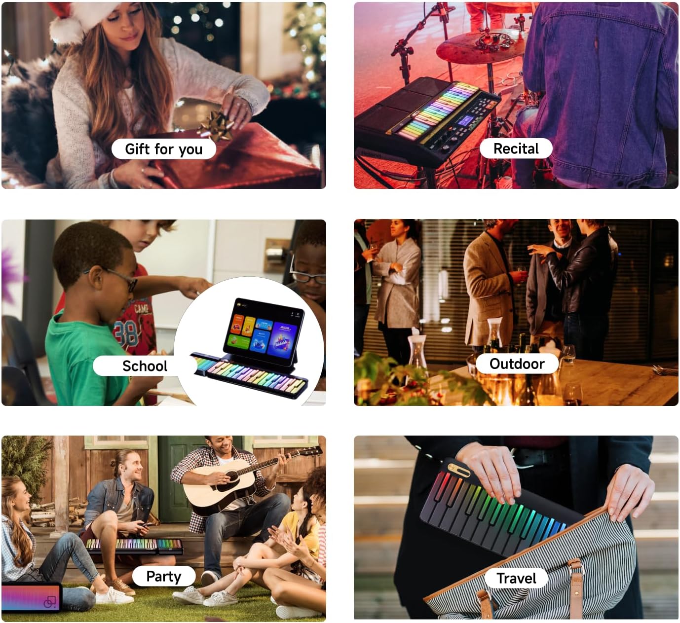 Portable Learning Digital Piano with Rainbow LED Keys | 256 Tones | 100+ Auto Chords