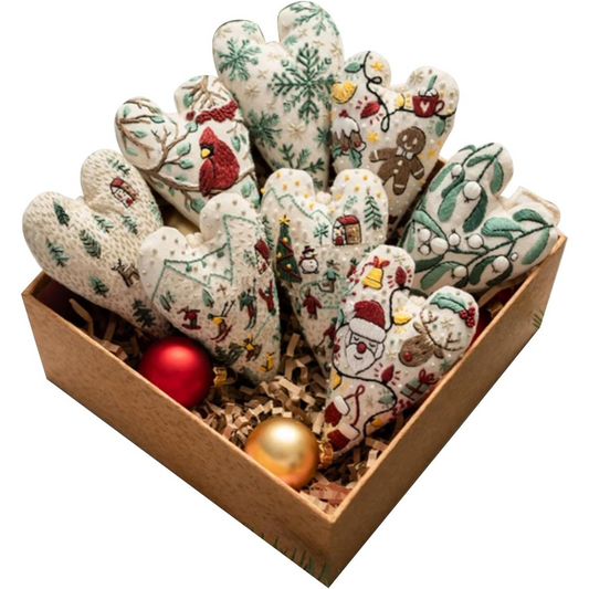 8-Piece Embroidery Christmas Ornament Kit – DIY Heart-Shaped Cross Stitch Decorations