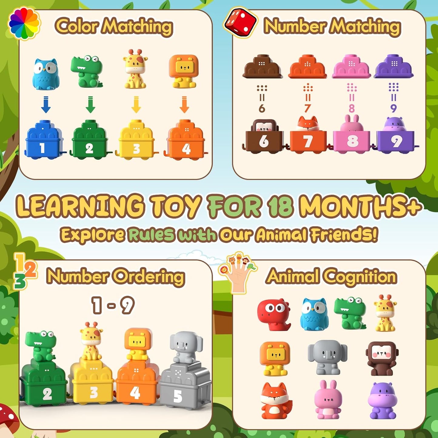 Castle Toddler Animal Train Toy Set – Montessori Educational Puzzle Toy for Ages 1-3