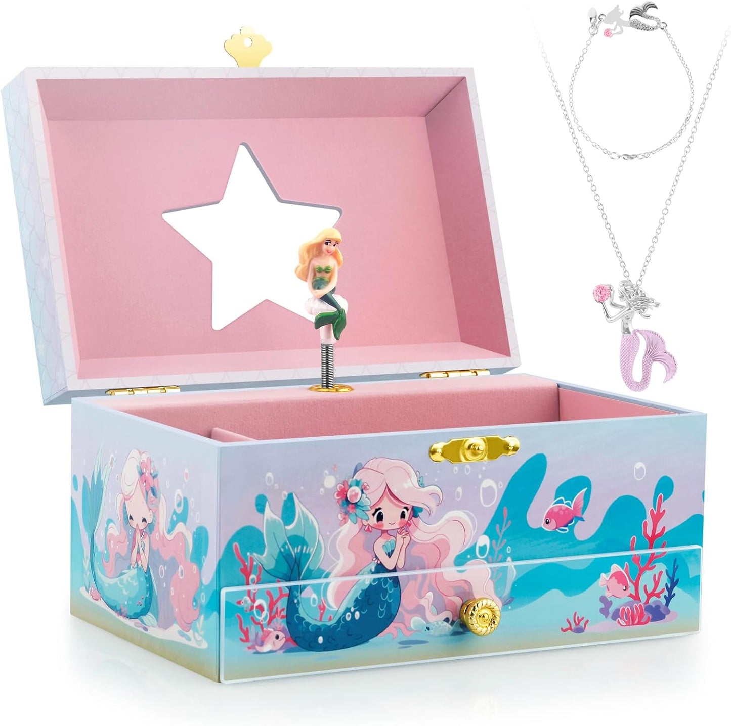 Children's Music Jewelry Box | Ballerina Theme | Drawer & Jewelry Set