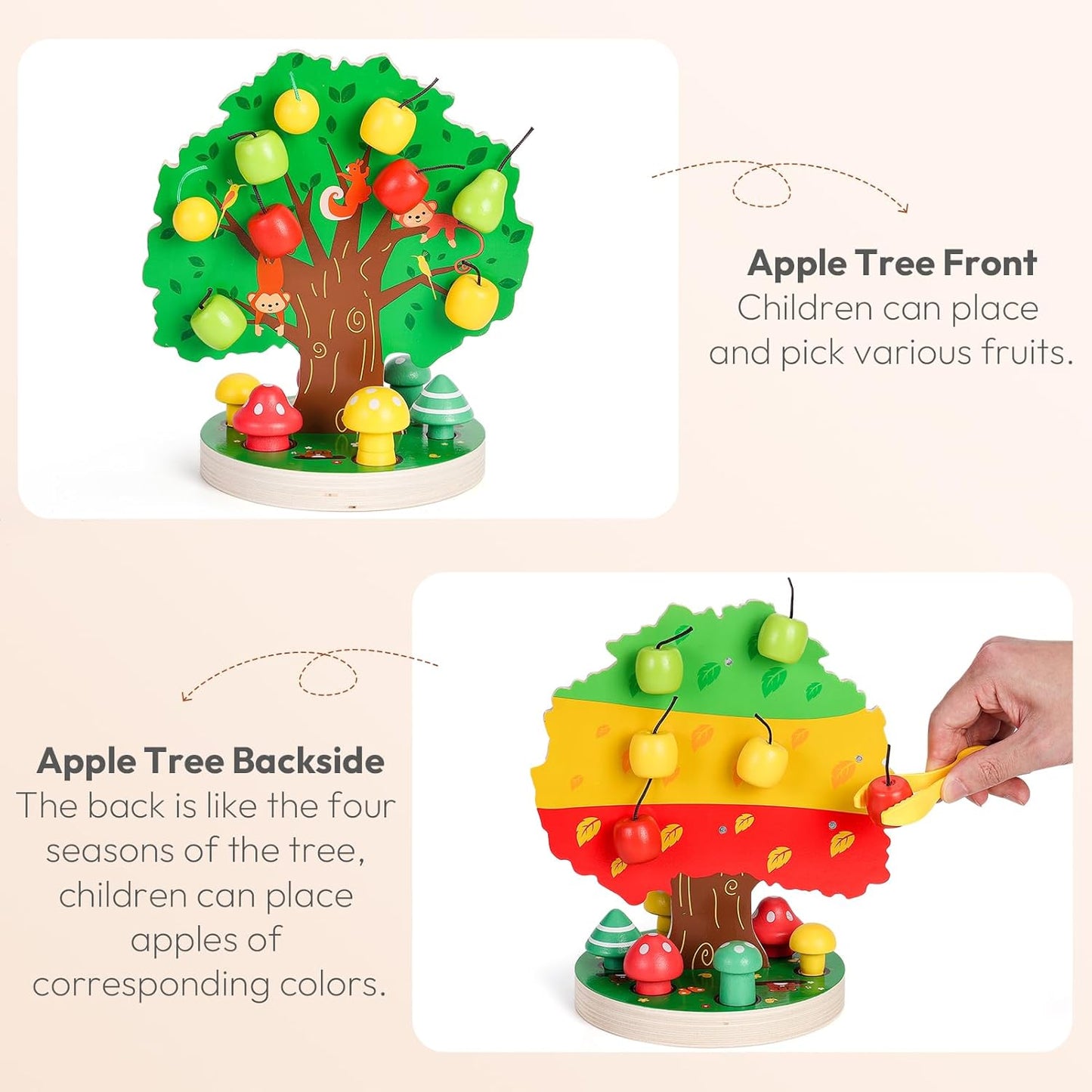 Montessori Fine Motor Toy – Wooden Magnetic Apple Picking Tree for Kids