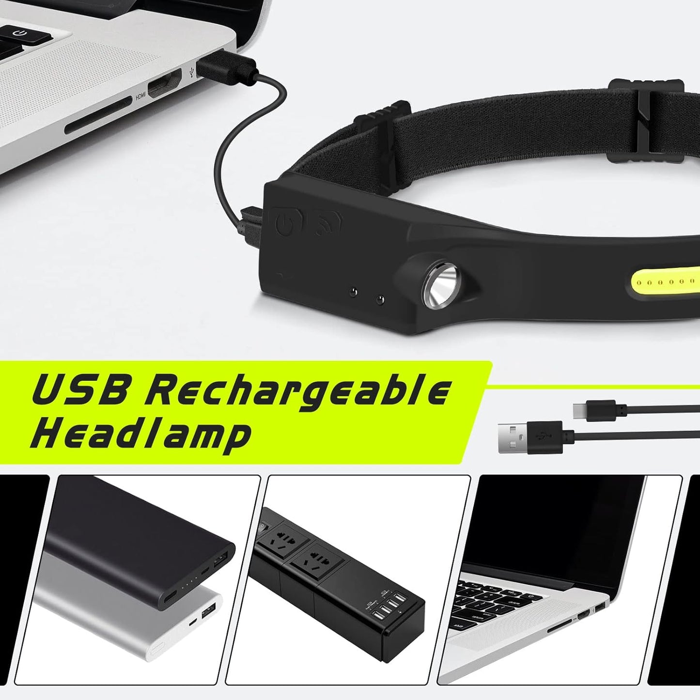 Rechargeable Headlamp – 2 Pack, 350 Lumens, 5 Light Modes, 1200mAh Battery, 230° Wide Beam