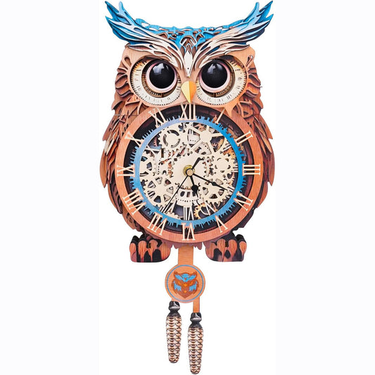 3D Wooden Puzzle Mechanical Owl Clock – Creative DIY Model Kit, Clock Puzzle