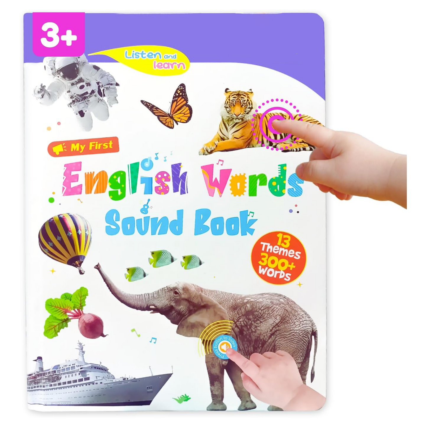 English Learning Talking Book – 300+ Words, 13 Themes, Interactive Audio for Kids