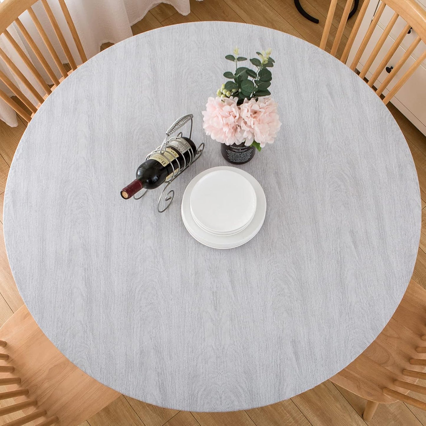 Round Vinyl Tablecloth with Flannel Backing – Elastic Edge | Waterproof & Stain Resistant