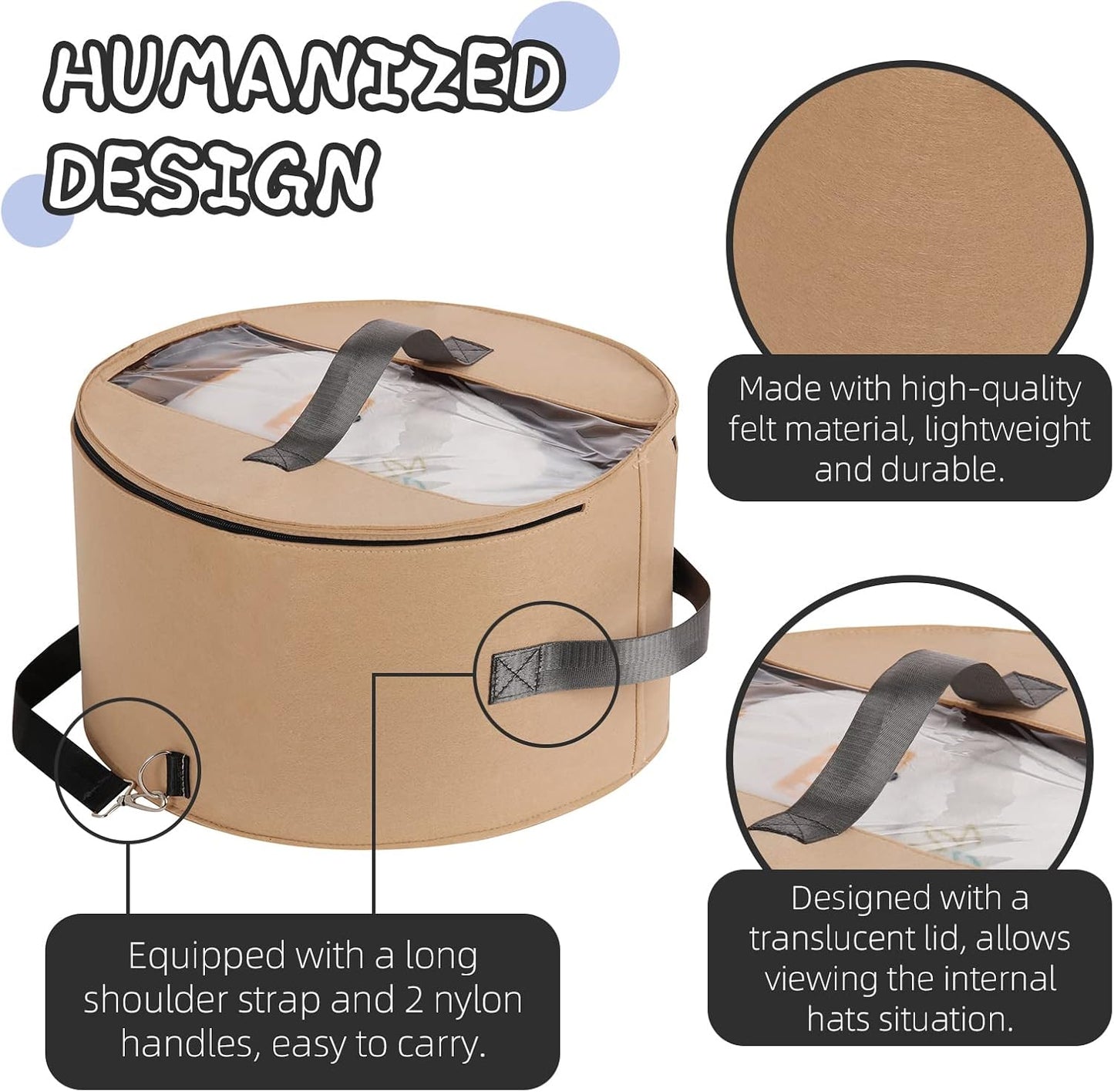 Round Hat Storage Box – Portable Felt Hat Container with Dustproof Lid