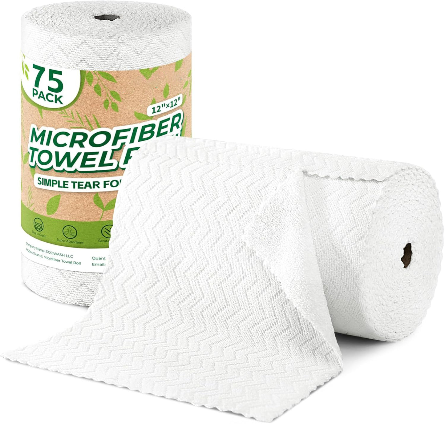 Microfiber Cleaning Cloth Roll – 75-Pack Tear-Off Towels | Reusable, Scratch-Free Dishcloth