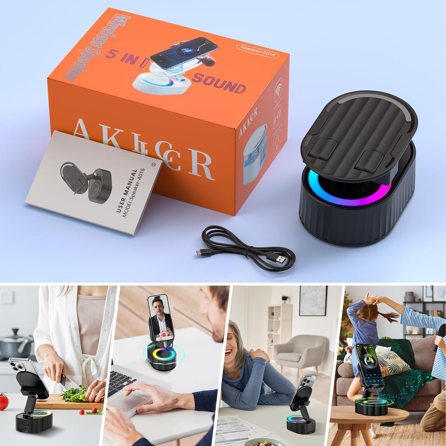 5-in-1 Wireless Bluetooth Speaker with Phone Holder & Power Bank