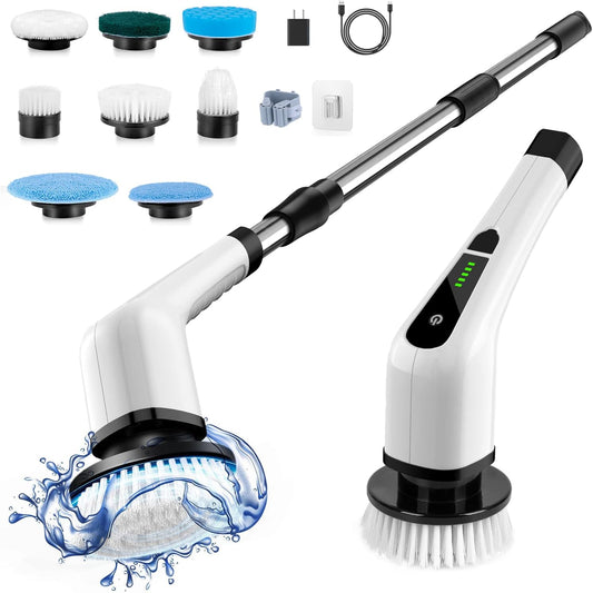 Electric Spin Scrubber – Cordless Cleaning Brush with 8 Replaceable Heads & Extendable Handle