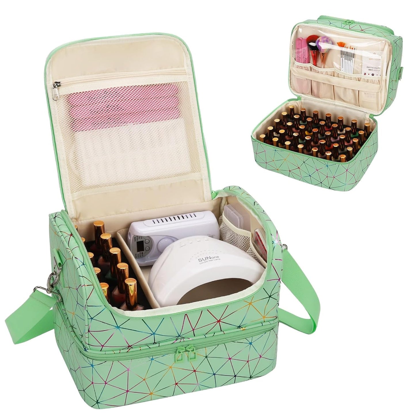 Portable Nail Polish Storage Box | Travel Nail Art Organizer for 45 Bottles & LED Lamp