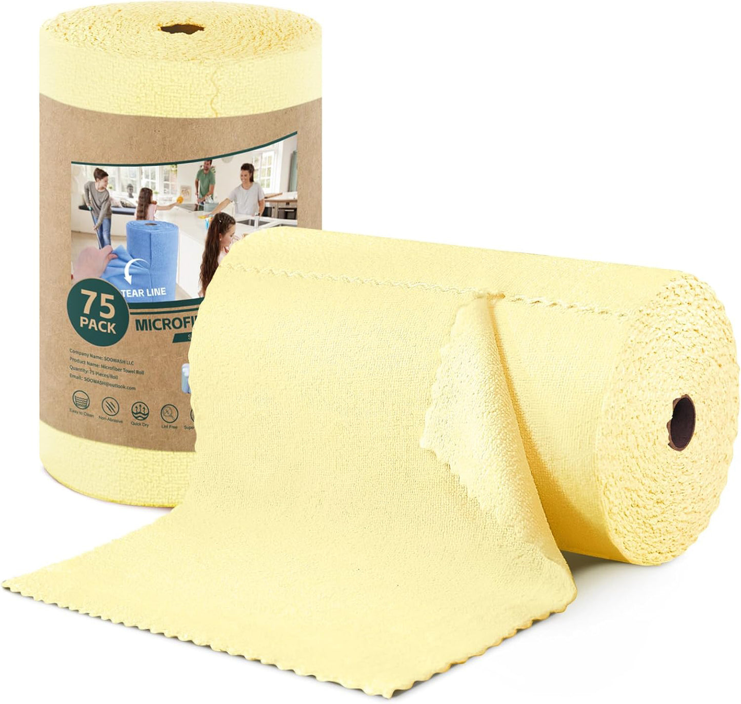 Microfiber Cleaning Cloth Roll – 75-Pack Tear-Off Towels | Reusable, Scratch-Free Dishcloth