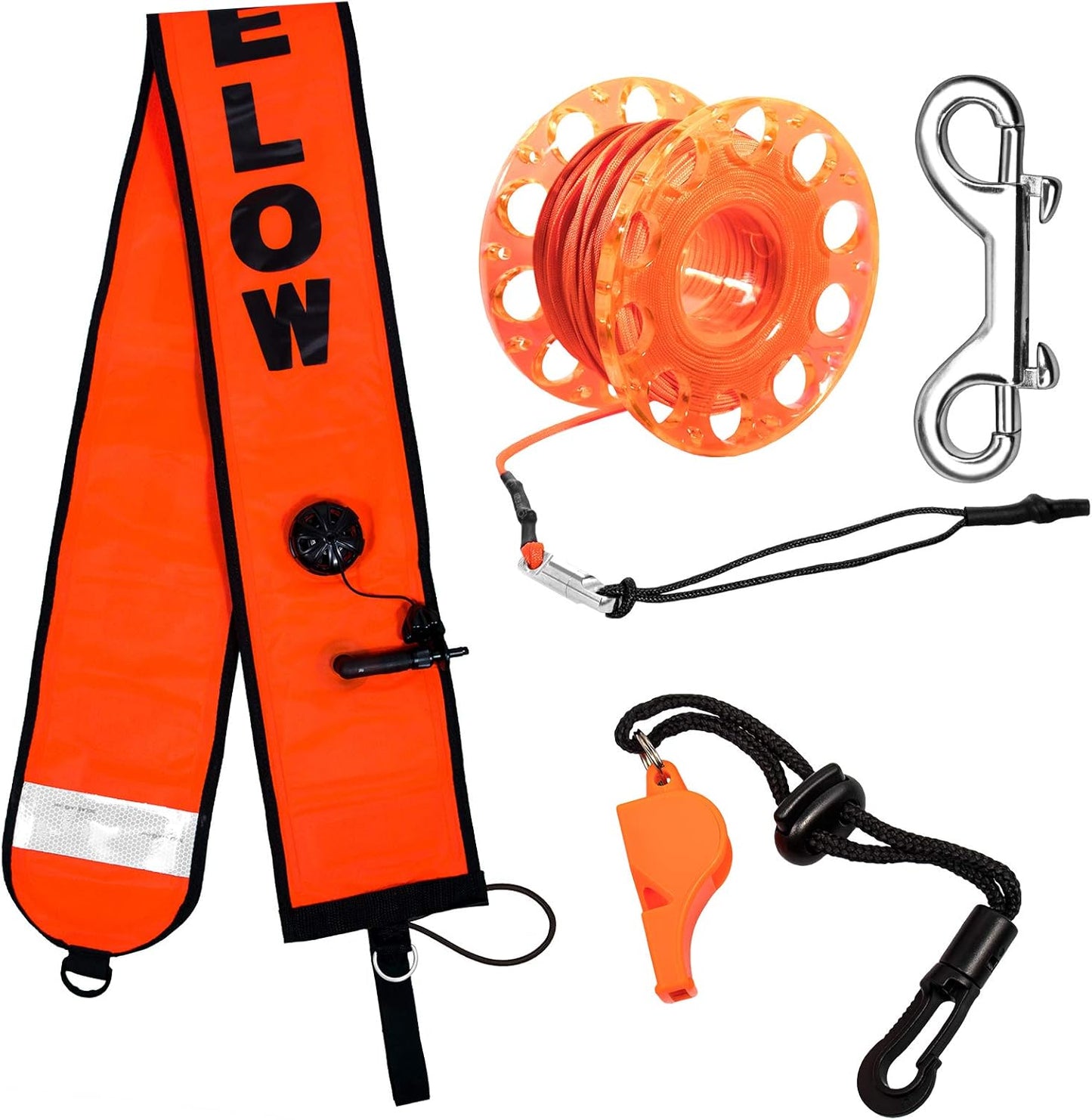 Scuba Diving SMB Kit – 5ft Surface Marker Buoy with Reel & Whistle for Safety