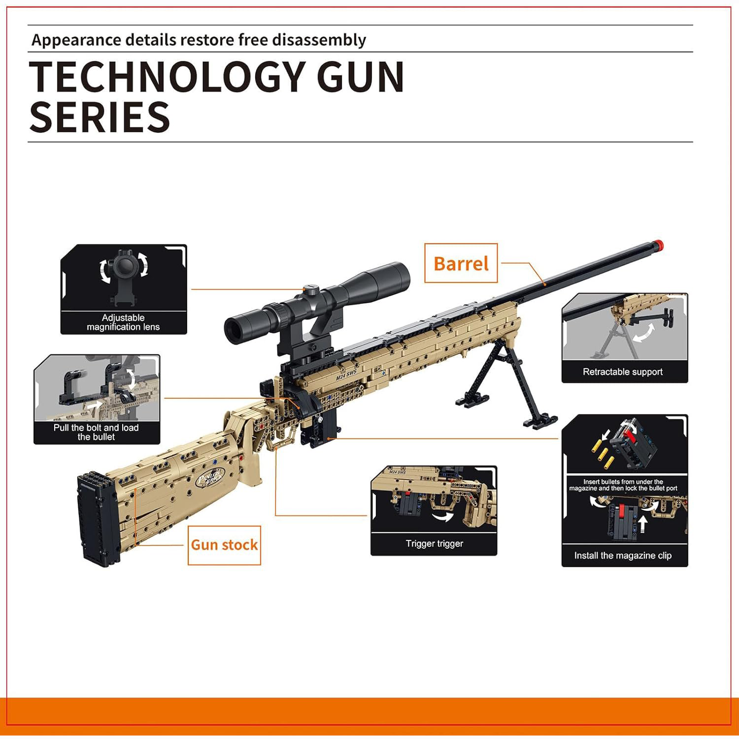1:1 Scale L96A1 Sniper Rifle Replica Building Block Set – 978 Pieces