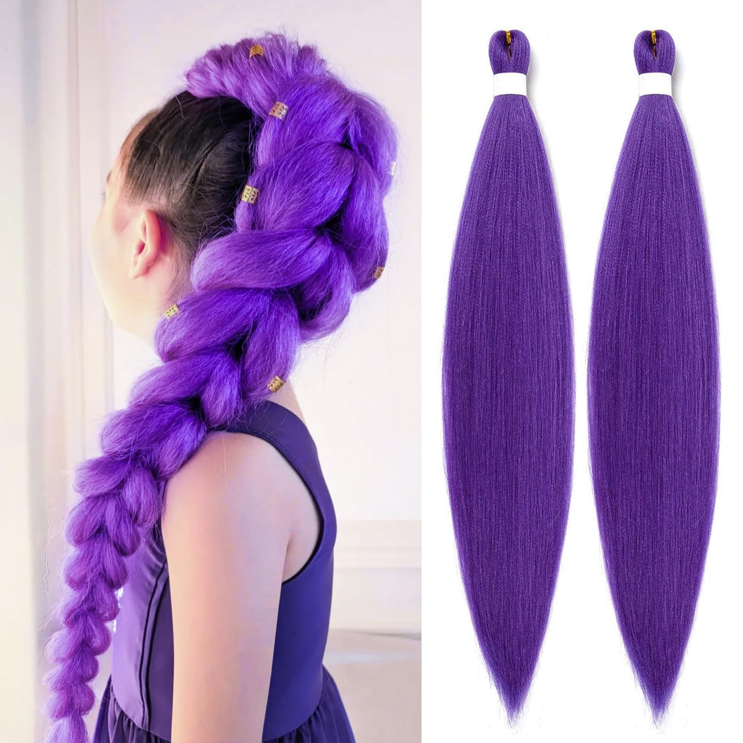 Purple Pre-Stretched Braiding Hair – Synthetic Braiding Extensions for Party, Stage