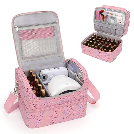 Portable Nail Polish Storage Box | Travel Nail Art Organizer for 45 Bottles & LED Lamp