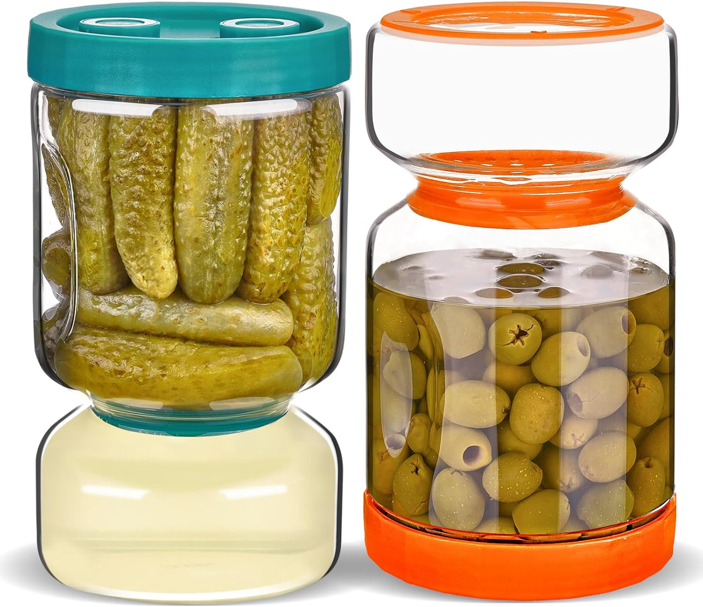 Glass Pickle Jar with Flip Filter Lid Storage with Brine Separator & Timer