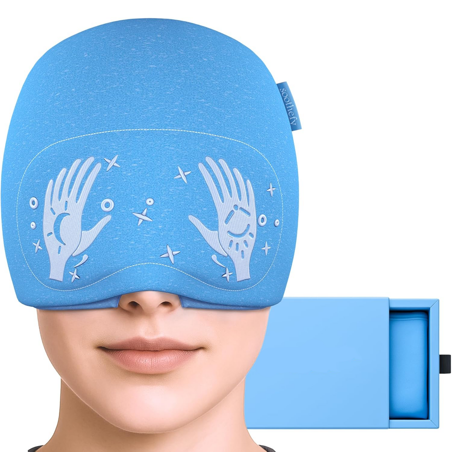 Migraine Relief Cap – 360° Compression Cooling Hat with Sliding Eye Mask for Natural Headache Relief