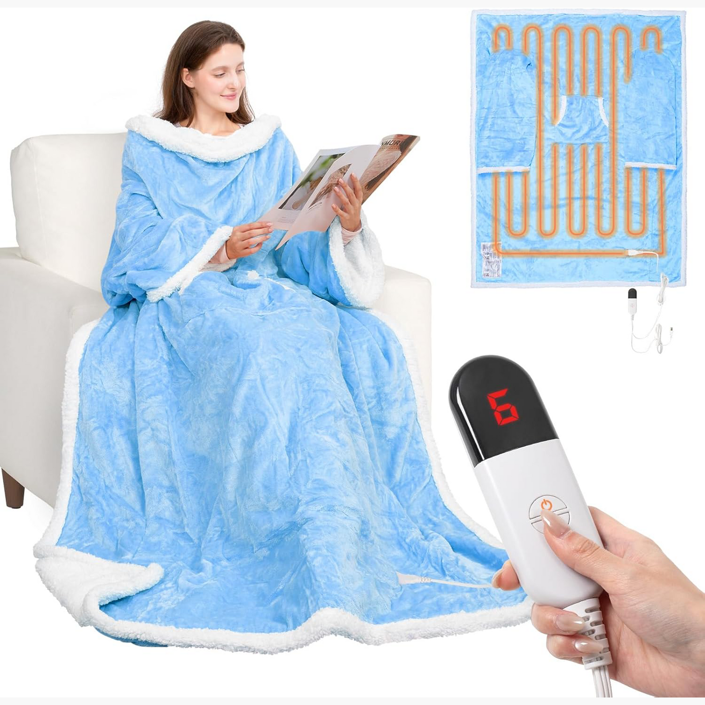 Wearable Heated Blanket with Sleeves & Foot Pocket – Electric Throw