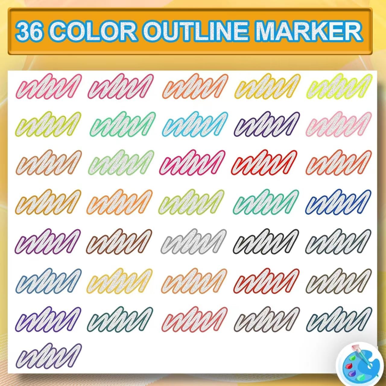 Double Line Shimmer Metallic Outline Markers – 36 Colors | For Doodle Art