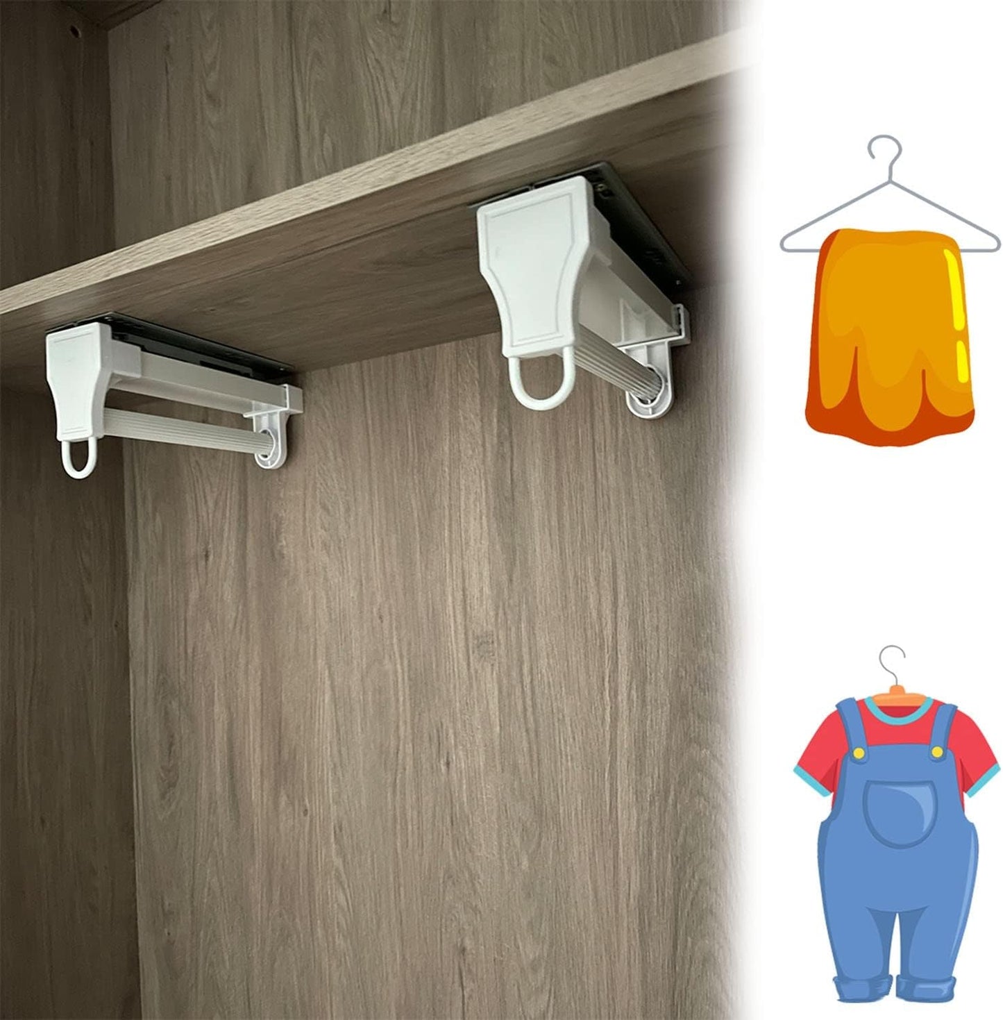 Pull-Out Closet Hanger Rod – Adjustable White Wardrobe Rail