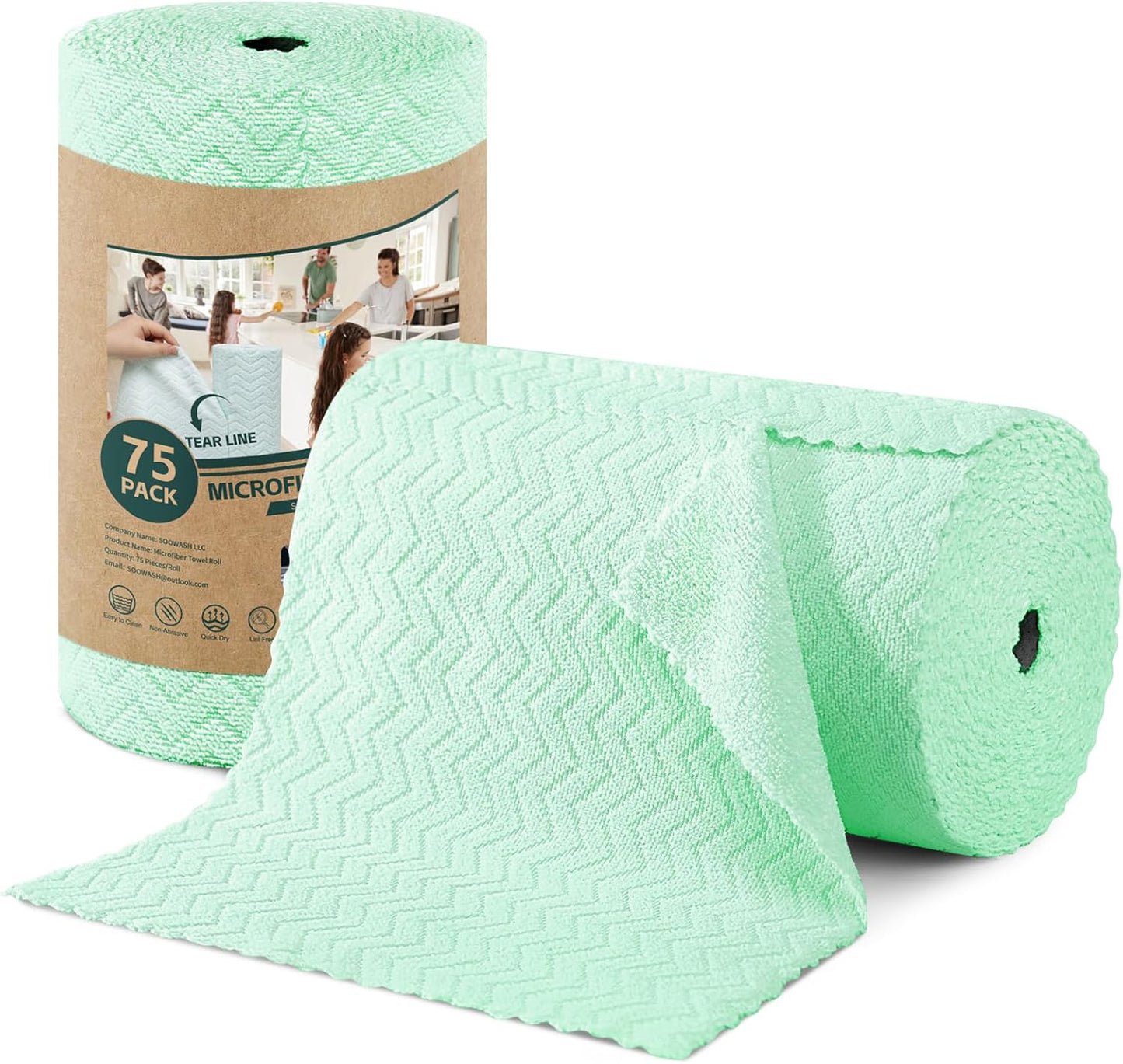 Microfiber Cleaning Cloth Roll – 75-Pack Tear-Off Towels | Reusable, Scratch-Free Dishcloth