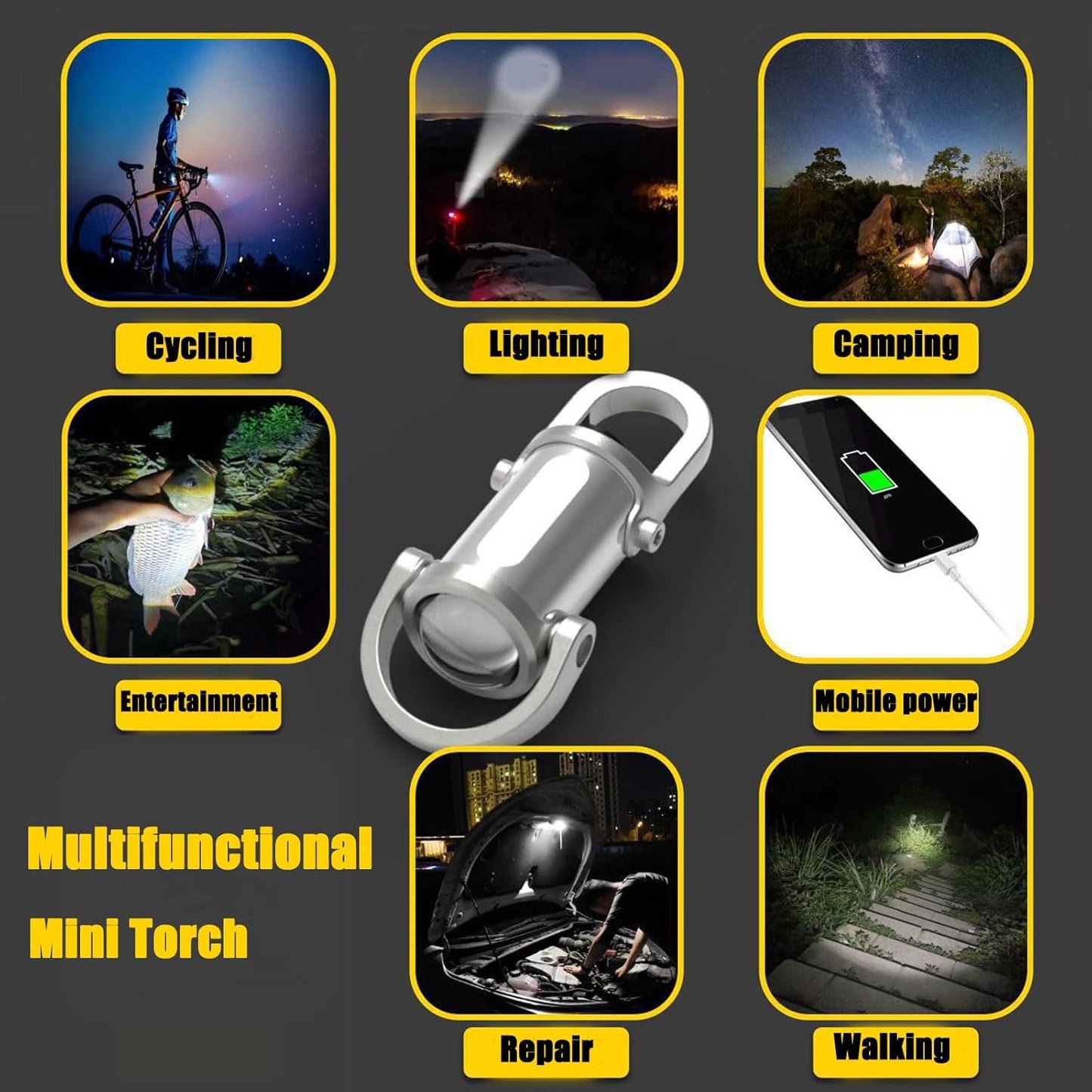 Mini Flashlight Keychain – 3-in-1 Emergency LED Flashlight, Power Bank & Keychain Light