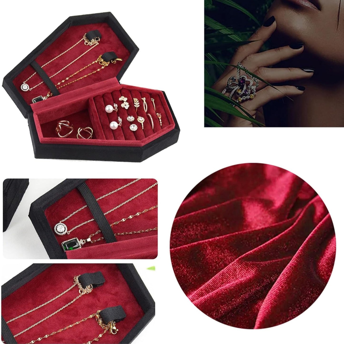 Coffin Jewelry Box – Gothic Velvet Organizer for Rings, Earrings & More