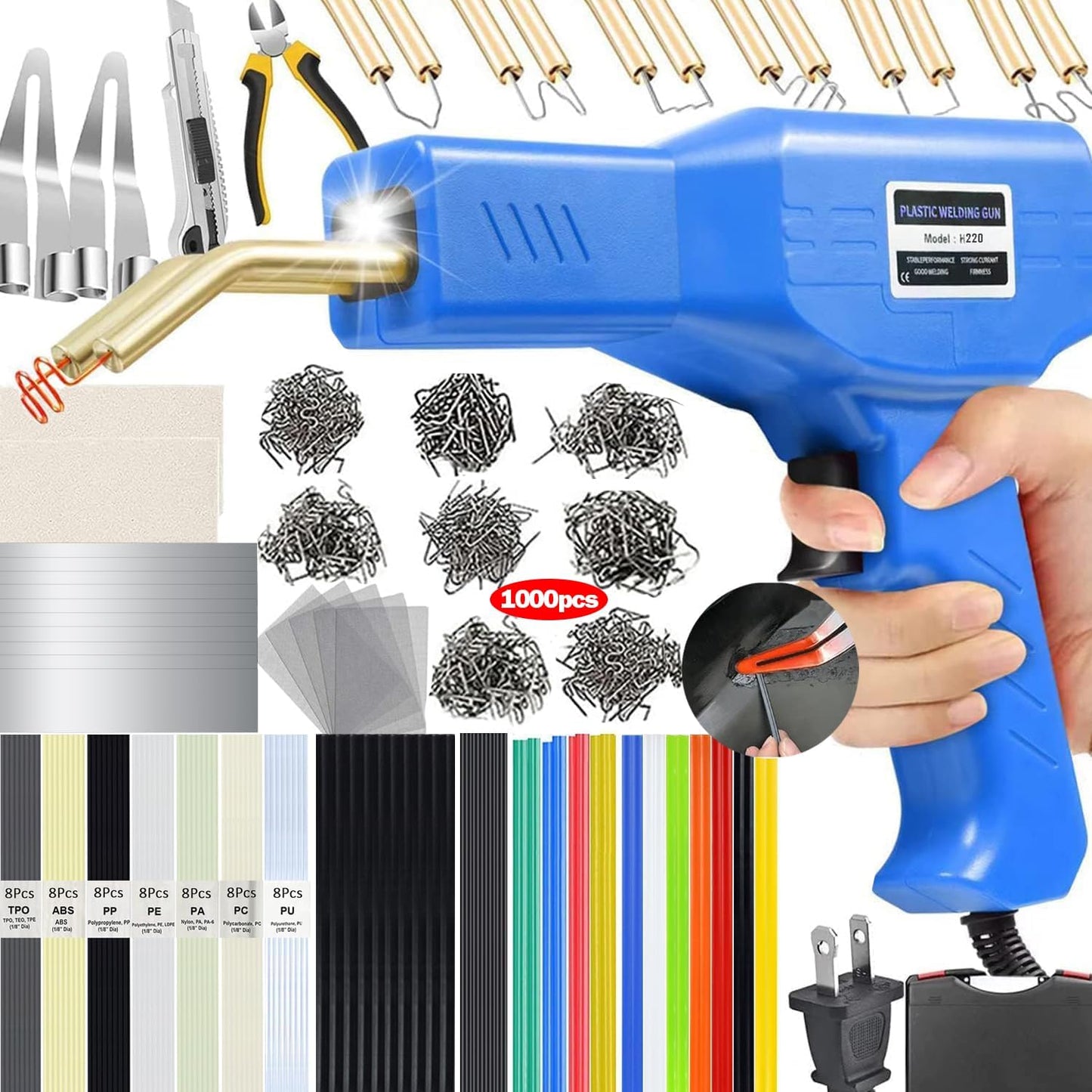 220W Plastic Welder Kit – 2-in-1 Plastic Welding & Repair Tool with 1000PCS Staples + 100PCS Welding Rods