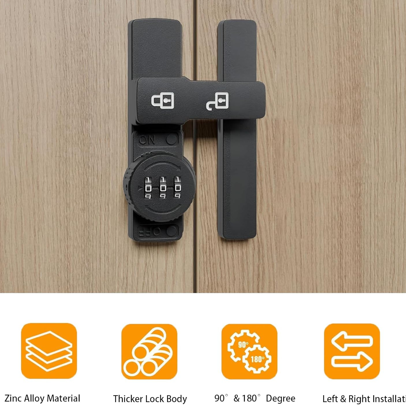 180° Heavy Duty Barn Door Lock – 3-Digit Mechanical Password Latch with Luminous Flip Lock